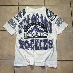 Vintage 90s Colorado Rockies Apex One White Graphic T-Shirt Mens Size Large READ
